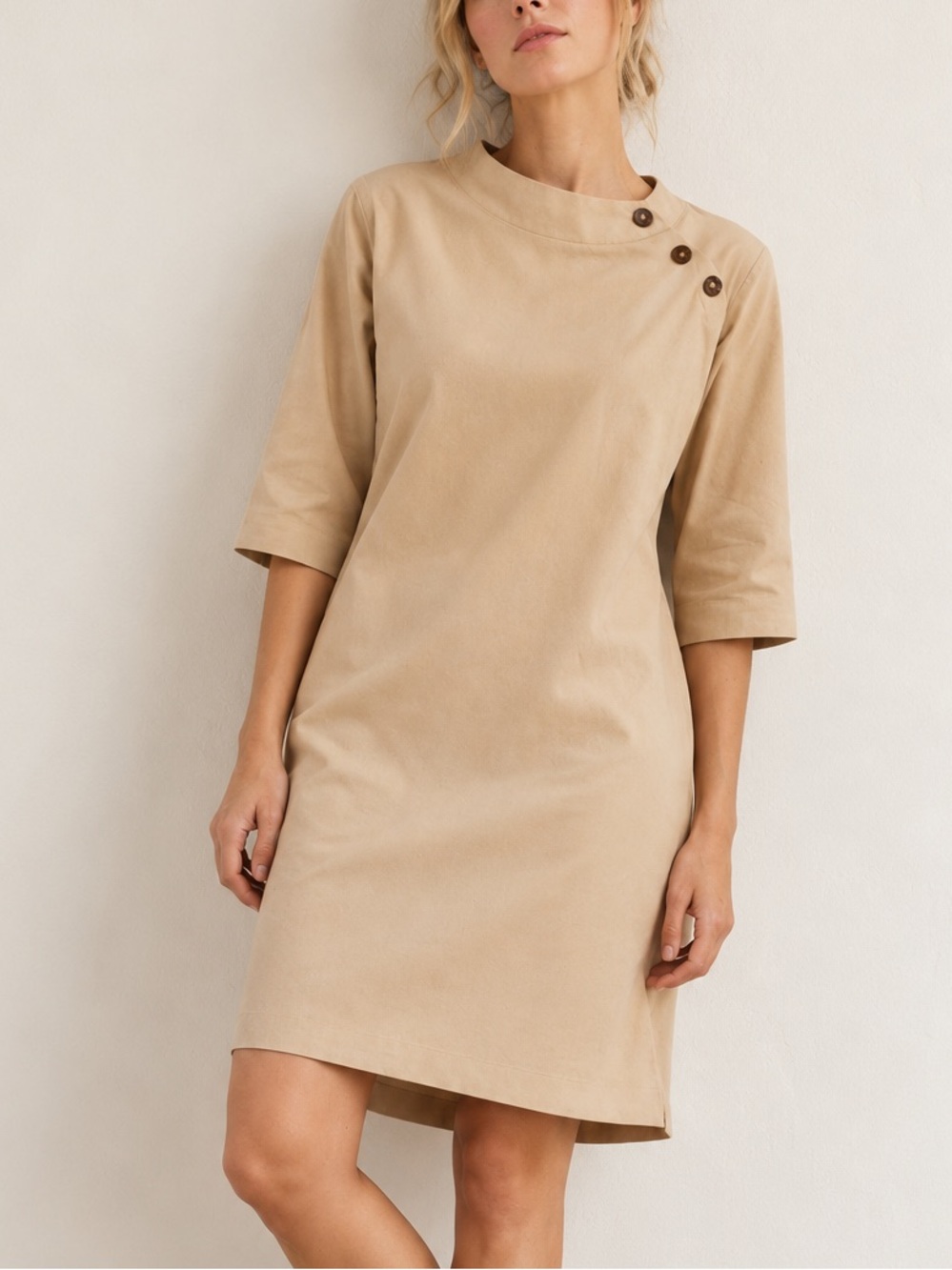 NWT Just Fashion Now Tan 100% Cotton Straight Line Midi Dress Oversized Small